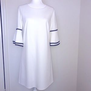 Sharagano White Bell Sleeve With Black Trim Dress